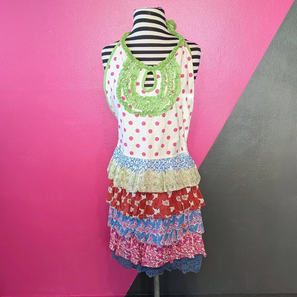 Multi Colored Ruffled Apron Halter Top Neck - Picture 1 of 3